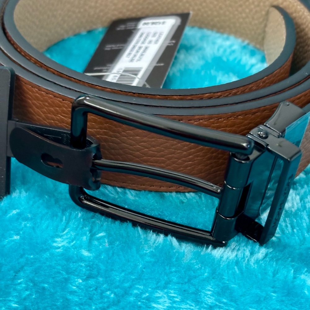 NWT Michael Kors Men's Reversible 34mm Brown Leather Belt with Black Buckle - Picture 7 of 8